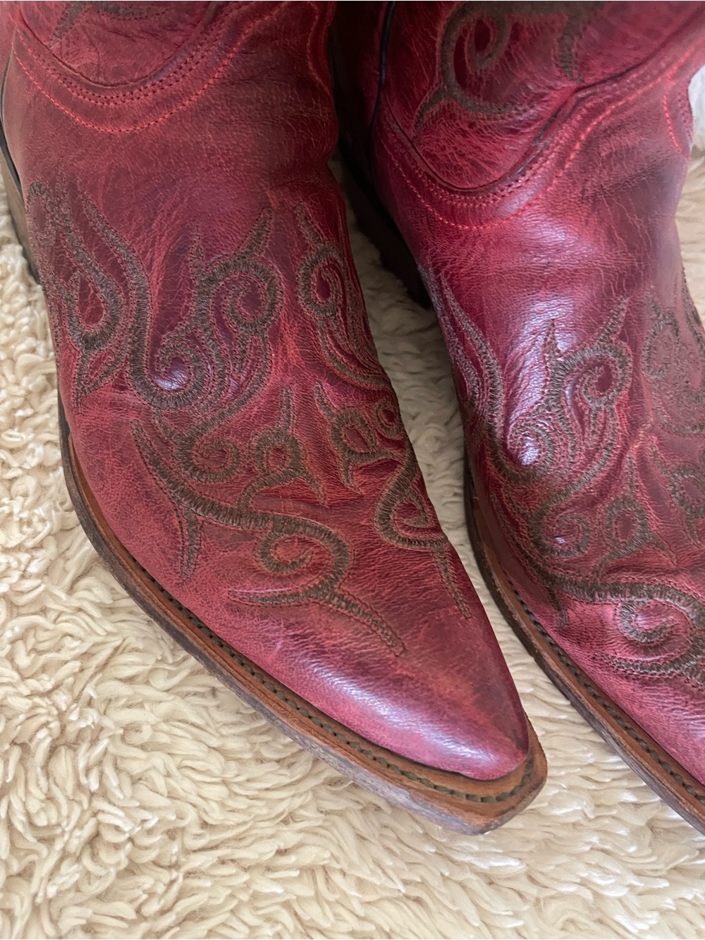 Lucchese Connie Women's Red Leather Studded Western Boot - Picture 4 of 12